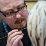 Richard Heeley at work in his pottery in Shropshire Feb 2018
